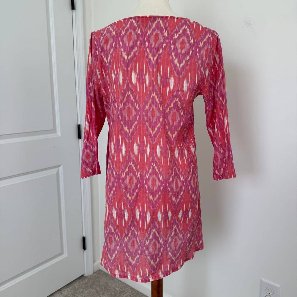 April Cornell Ikat Pattern Beaded Neckline Tunic Top Women's XS - Picture 4 of 10